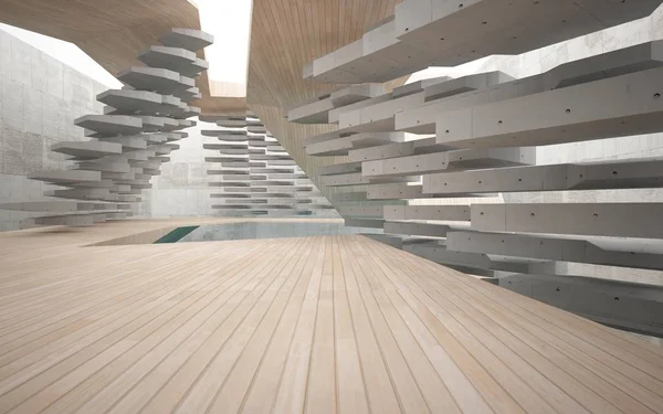 Abstrakt inre av trä, glas och betong — Stockfoto
