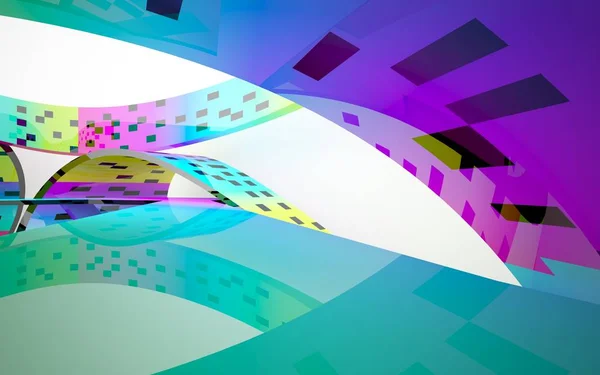 Abstraktes dynamisches Interieur mit farbigen Objekten — Stockfoto
