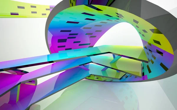 Abstracte dynamisch interieur met gekleurde objecten — Stockfoto