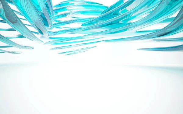 Weißes Interieur mit blauen glatten Objekten — Stockfoto