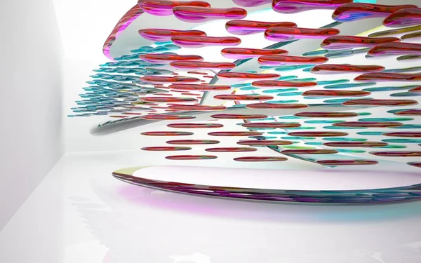 Interior arquitectónico abstracto con escultura de colores — Foto de Stock