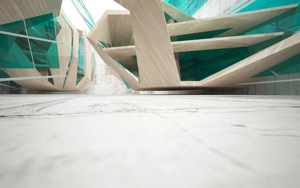 Interno in legno con vetro e cemento — Foto Stock