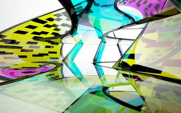 Абстрактный архитектурный интерьер с цветной скульптурой — стоковое фото