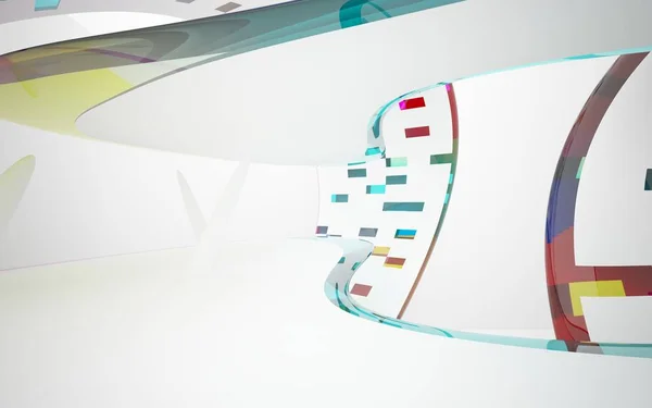 Abstraktní architektonické interiér s barevnými sochařství — Stock fotografie
