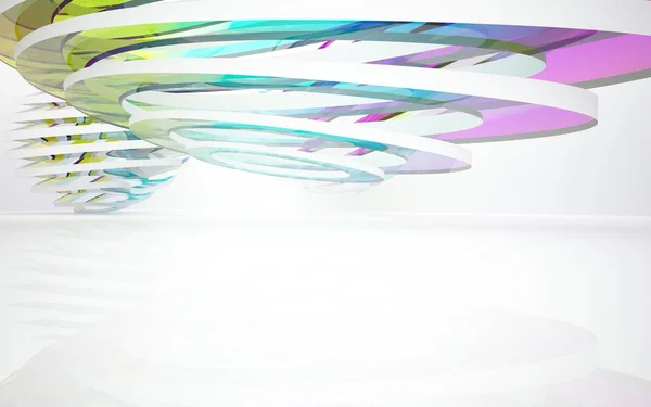 Interior branco com objetos lisos coloridos — Fotografia de Stock