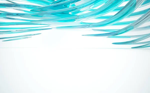 Белый интерьер с голубыми гладкими объектами — стоковое фото