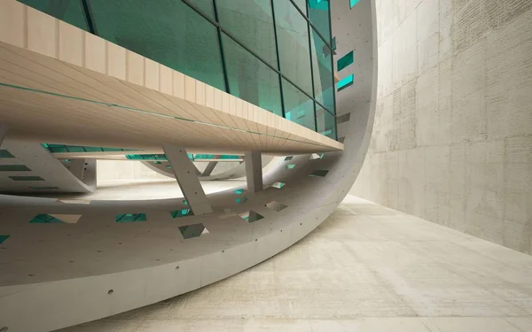 Абстрактный интерьер из дерева, стекла и бетона — стоковое фото