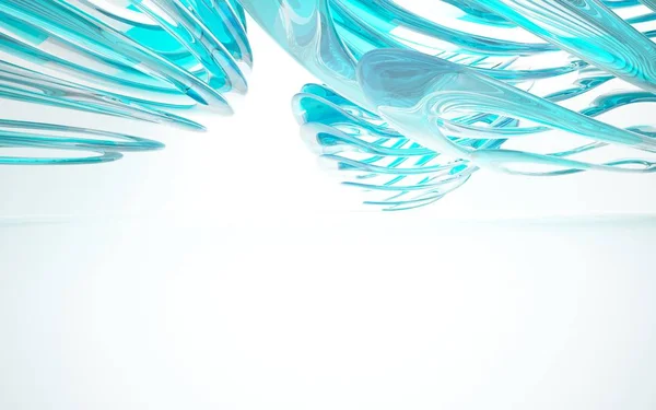 Белый интерьер с голубыми гладкими объектами — стоковое фото