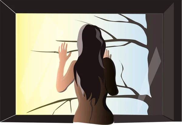 The girl is near the window — Stock Vector