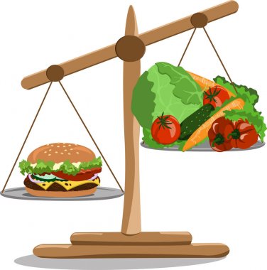 Bir hamburger ve sebze ile vektör çizim ölçekler