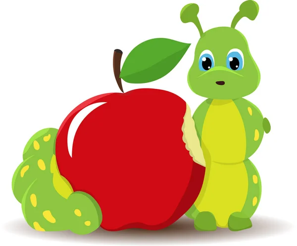 Firma Caterpillar robak z Czerwone jabłko. Śmieszne dzieci ilustracja. Na białym tle Ilustracje Stockowe bez tantiem