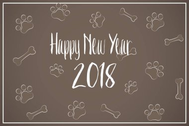 Köpek parça ve kemik arka plan üzerinde mutlu yeni yıl 2018 metni. Vektör
