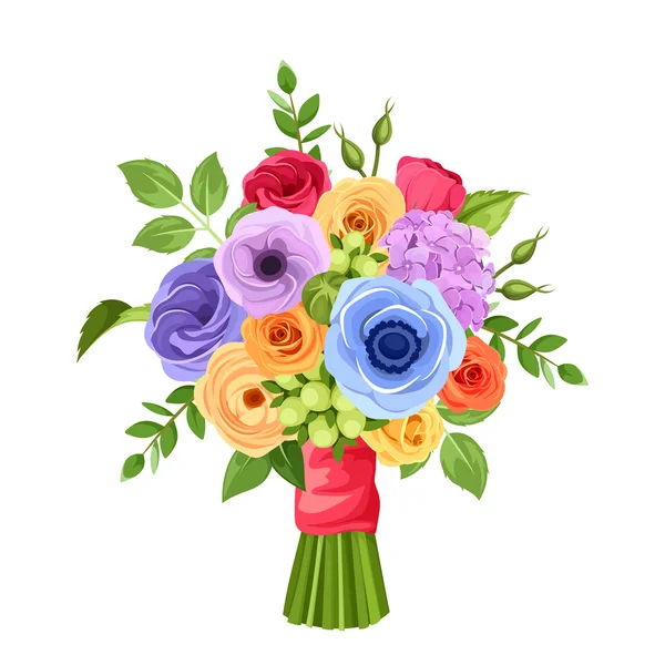 Μπουκέτο με πολύχρωμα λουλούδια. Εικονογράφηση διανύσματος. — Διανυσματικό Αρχείο