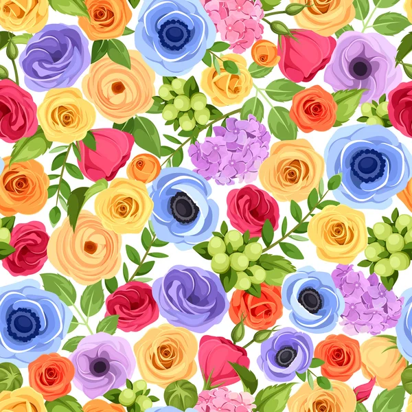Nahtloser Hintergrund mit bunten Blumen. Vektorillustration. — Stockvektor