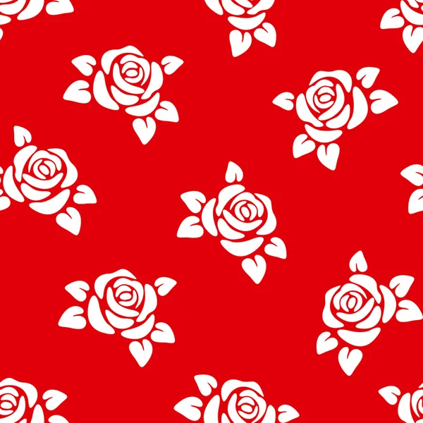 Nahtloser Hintergrund mit weißen Rosen auf rot. Vektorillustration. — Stockvektor