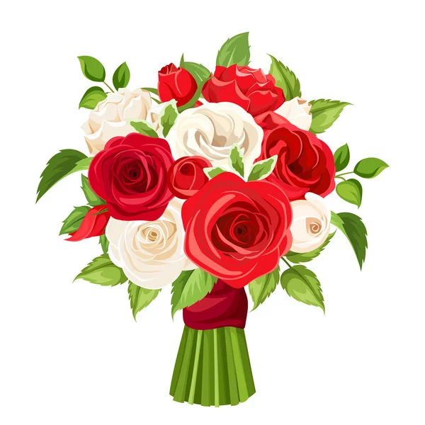 Bouquet di rose rosse e bianche. Illustrazione vettoriale . — Vettoriale Stock