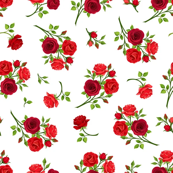 Seamless pattern with red roses branches. Vector illustration. — Stock Vector