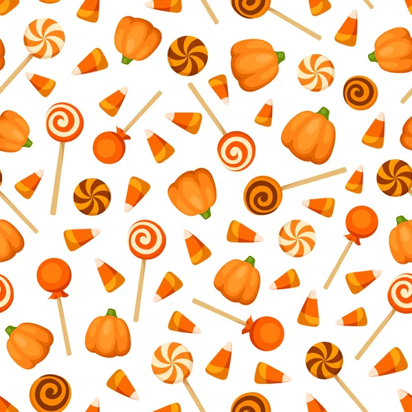 Бесшовный фон с апельсиновыми конфетками на Хэллоуин. Векторная иллюстрация . — стоковый вектор