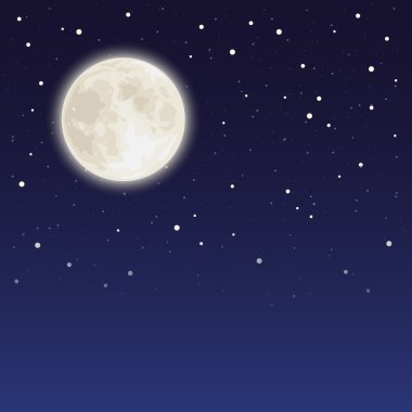 Gece gökyüzünde dolunay ve yıldız ile. Vektör çizim.