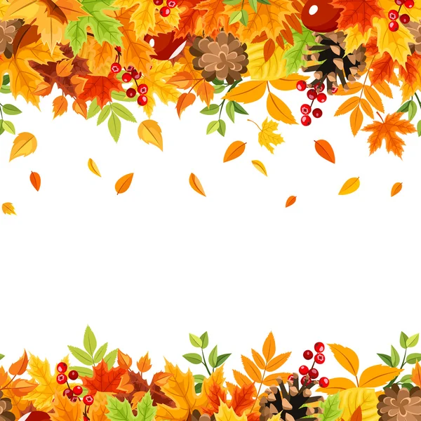 Horizontal seamless background with colorful falling autumn leaves. Vector illustration. — Stock Vector