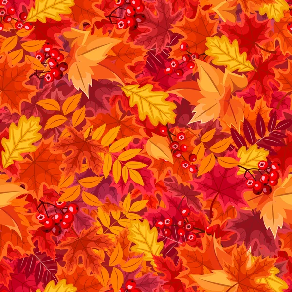 Fondo sin costuras con hojas de otoño rojas y naranjas. Ilustración vectorial . — Vector de stock