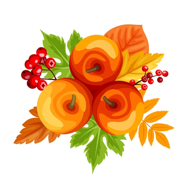 Apples and autumn leaves. Vector illustration. — Stock Vector