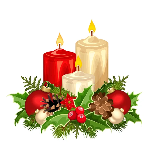 Velas de Navidad rojas y blancas. Ilustración vectorial . — Archivo Imágenes Vectoriales