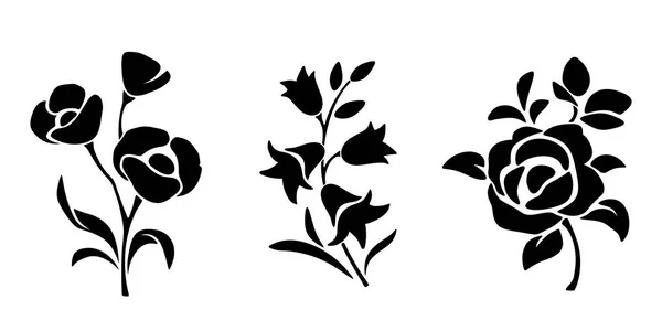 Zwarte silhouetten van bloemen. Vectorillustratie. — Stockvector