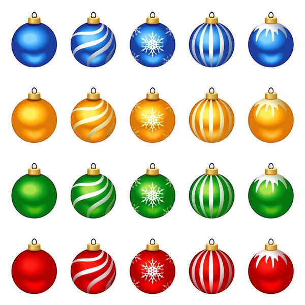 Conjunto de bolas de Navidad de colores con patrones. Ilustración vectorial . — Vector de stock