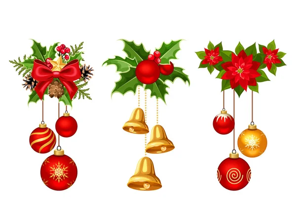 Рождественские украшения с мячами и колокольчиками. Векторная иллюстрация . — стоковый вектор