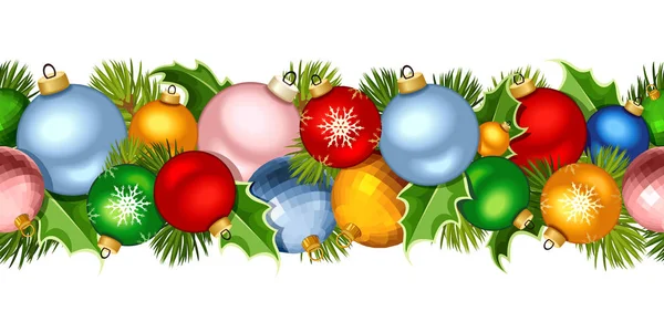 Weihnachten horizontale nahtlose Girlande mit bunten Kugeln. Vektorillustration. — Stockvektor