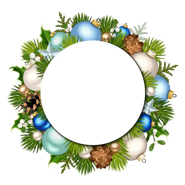 Jul bakgrund med fir-trädgrenar och bollar. Vektor eps-10. — Stock vektor