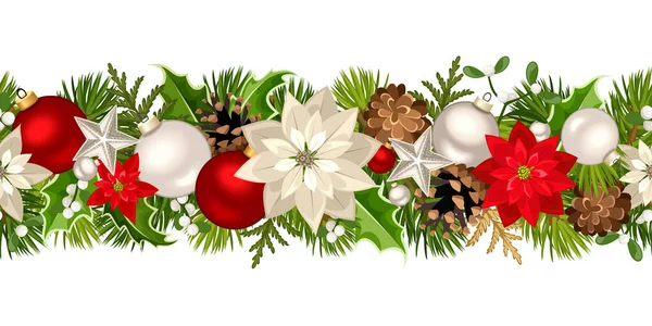 Weihnachten nahtlose Girlanden mit roter und weißer Dekoration. Vektorillustration. — Stockvektor