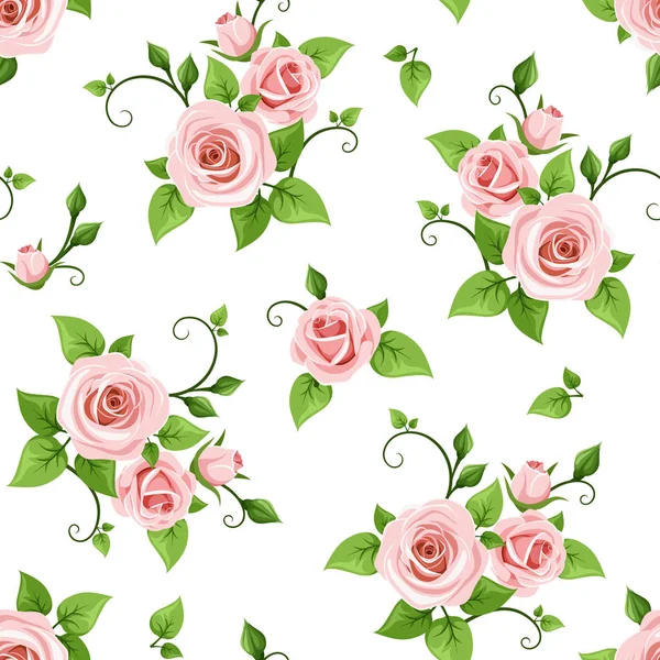 Naadloos patroon met roze rozen. Vectorillustratie. — Stockvector