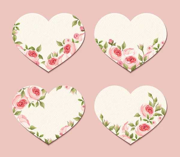 Corazones de San Valentín con rosas rosadas. Vector eps-10 . — Vector de stock