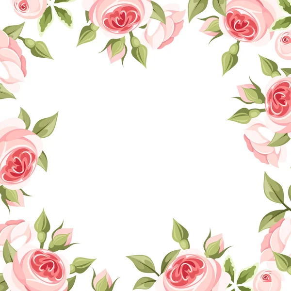 Background frame with pink roses. Vector illustration. — Stock Vector