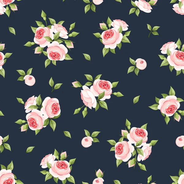 Naadloos patroon met roze rozen. Vectorillustratie. — Stockvector