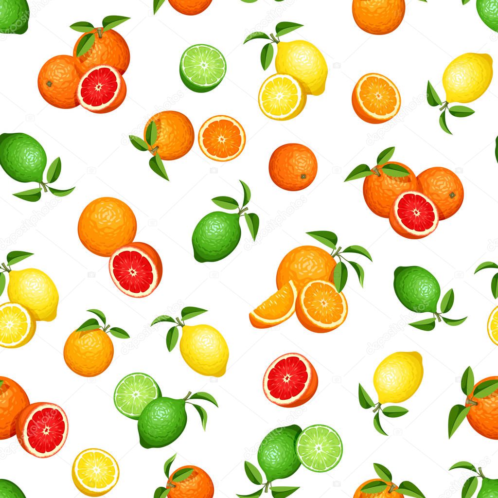 Seamless pattern with citrus fruits. Vector illustration.
