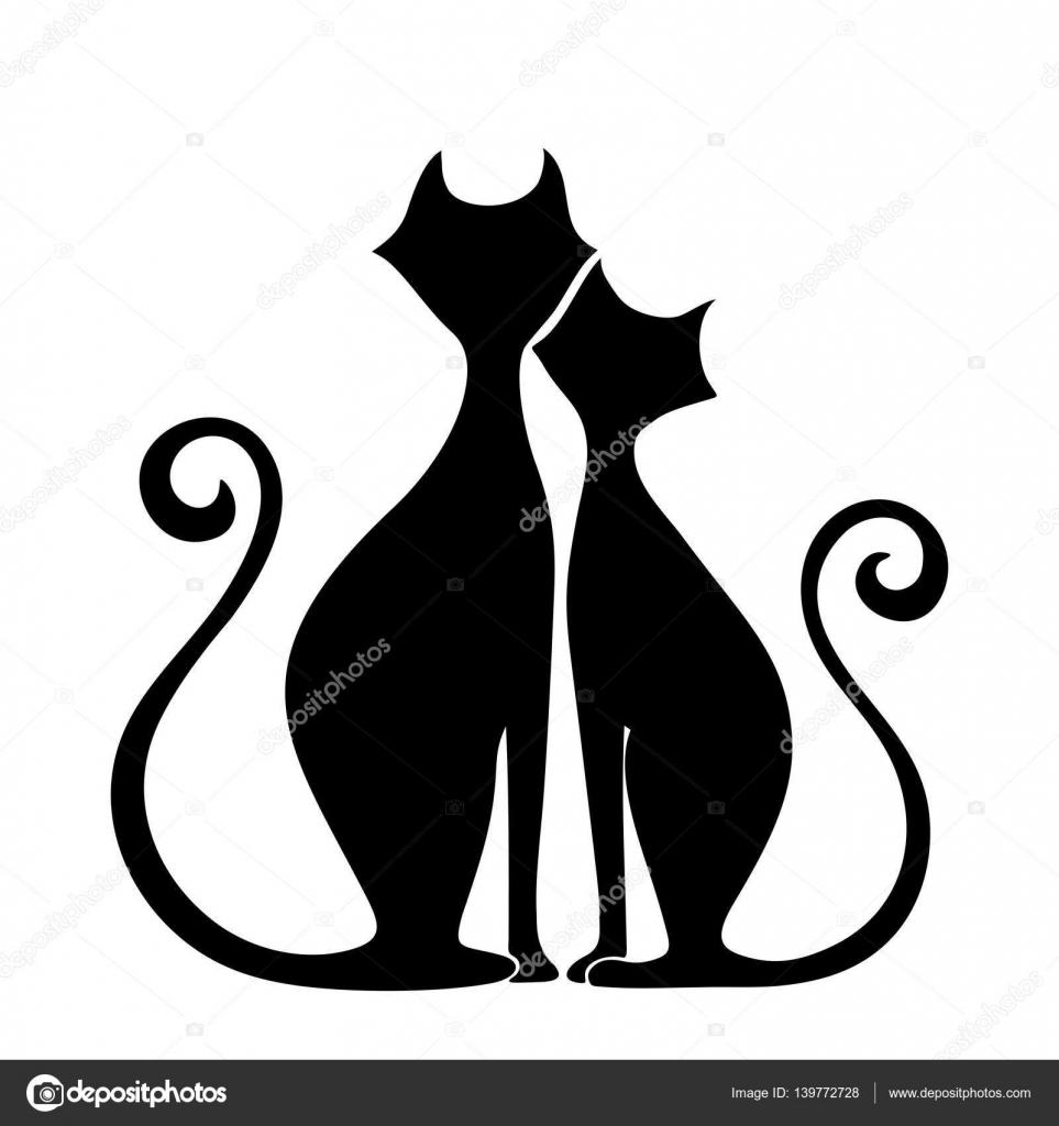 Siyah siluetler kedi aşık. Vektör çizim. — Stok Vektör © Naddya 139772728