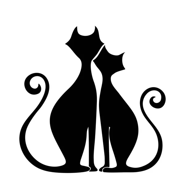 Черные силуэты влюблённых кошек. Векторная иллюстрация . — стоковый вектор