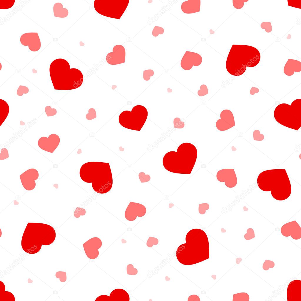 Valentine's day seamless pattern with red and pink hearts. Vector illustration.