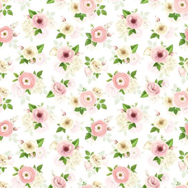 Pembe ve beyaz çiçekli kusursuz desen. vektör illüstrasyonu.