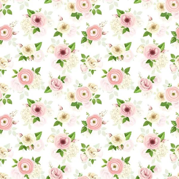 Zökkenőmentes minta rózsaszín és fehér virágokkal. vektor illusztráció. — Stock Vector