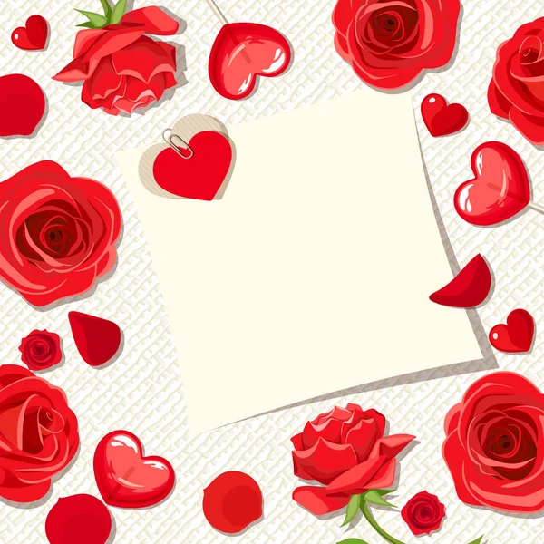 Tarjeta de San Valentín con rosas rojas y corazones. Vector eps-10 . — Vector de stock