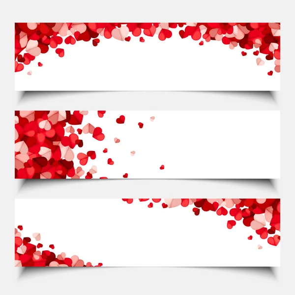 Valentin-nap web bannerek, piros és rózsaszín szívekkel. Vektoros eps-10. — Stock Vector
