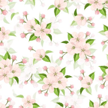 Pembe elma çiçekleri ile Seamless modeli. Vektör çizim.