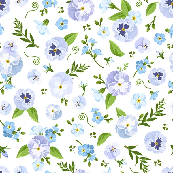 Vektor vzor bezešvé s modrými květy pansy a Pomněnka. — Stockový vektor