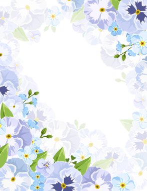 Vektör arka plan mavi Hercai Menekşe ve unutma çiçekli.