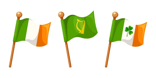 Irländska flaggor isolerade på vitt. Vektorillustration. — Stock vektor