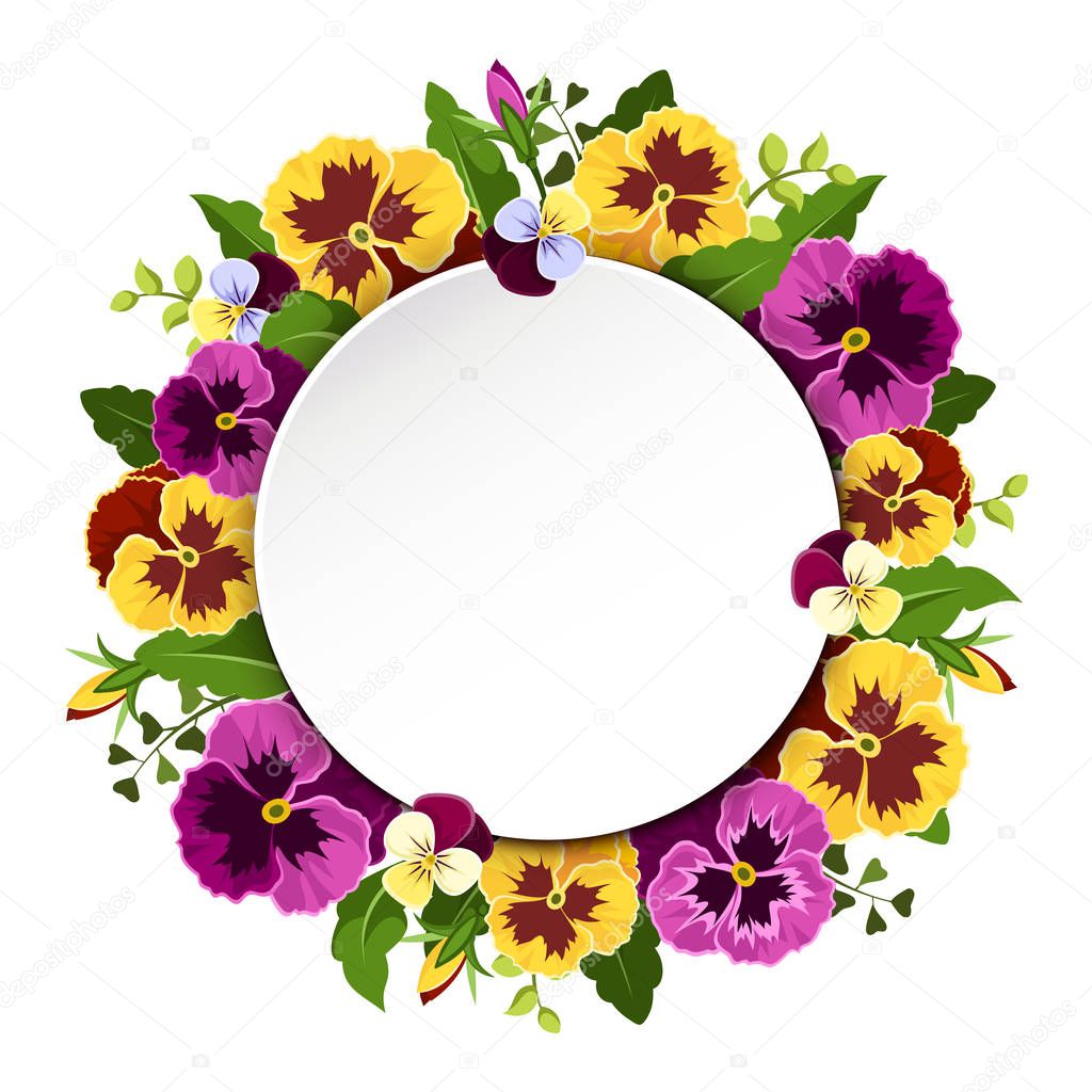 Vector card with pansy flowers.